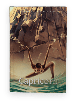 A figure on a swing beneath a rocky cliff with "Capricorn" text.